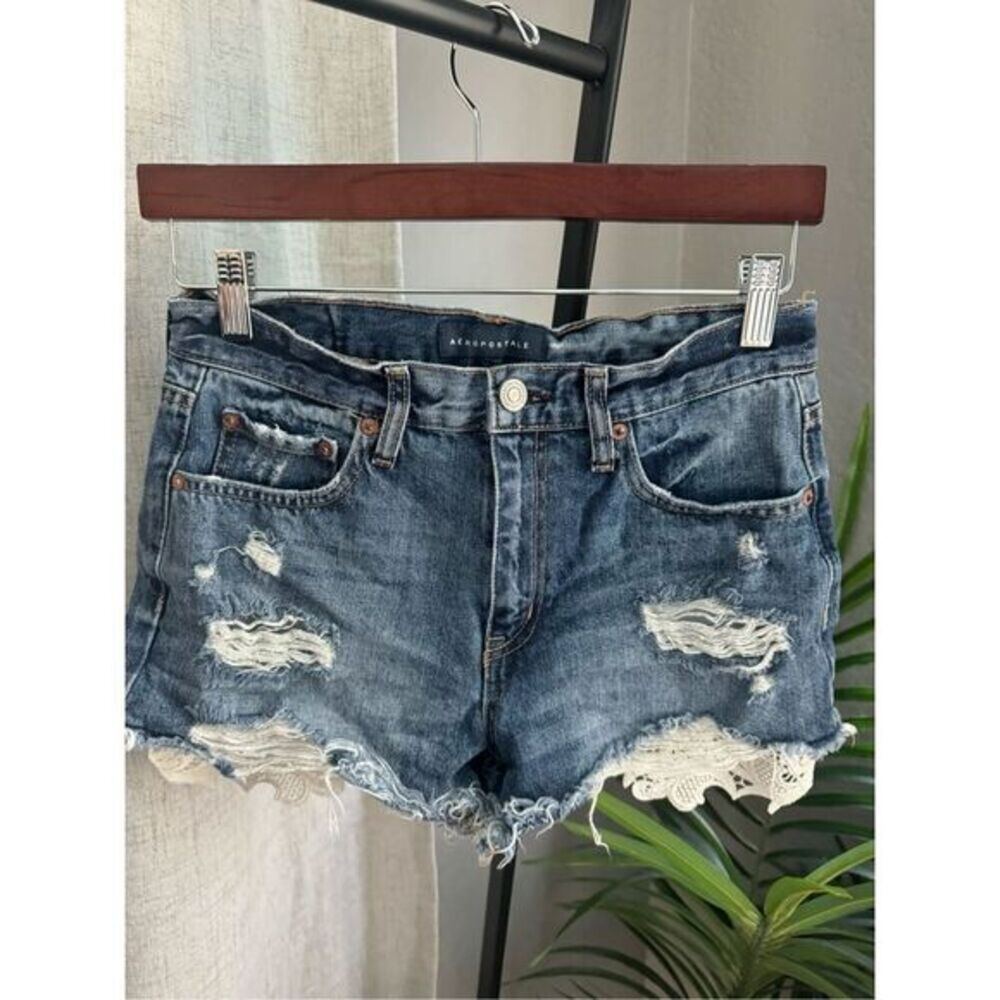 Aeropostale Distressed Lace Crochet Jean Shorts Coquette Festival Size 4